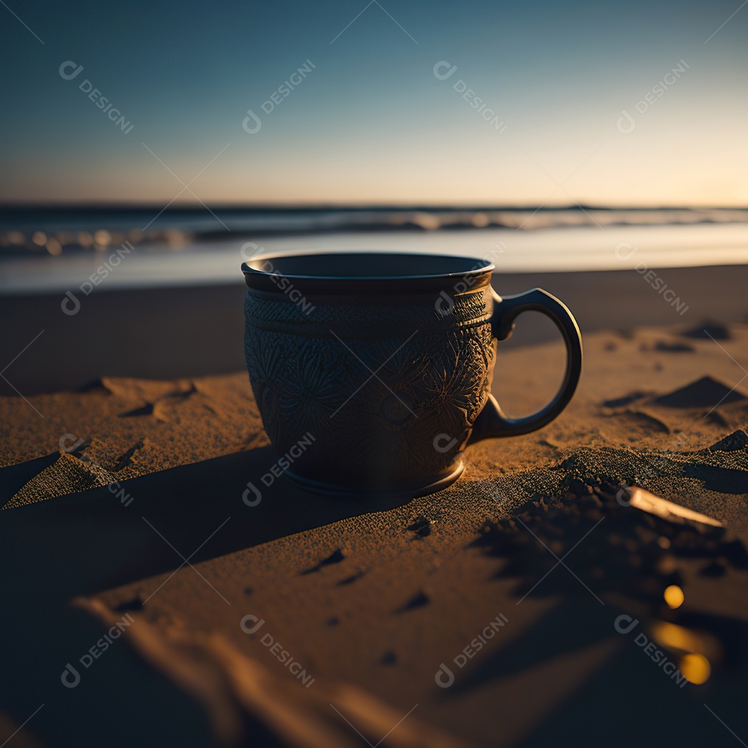 Xícara de café na montanha da mesa