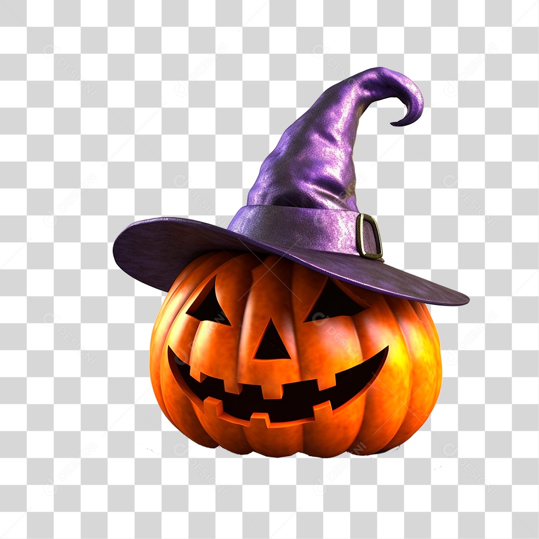 Abobora com Chapéu de Halloween PNG Transparente