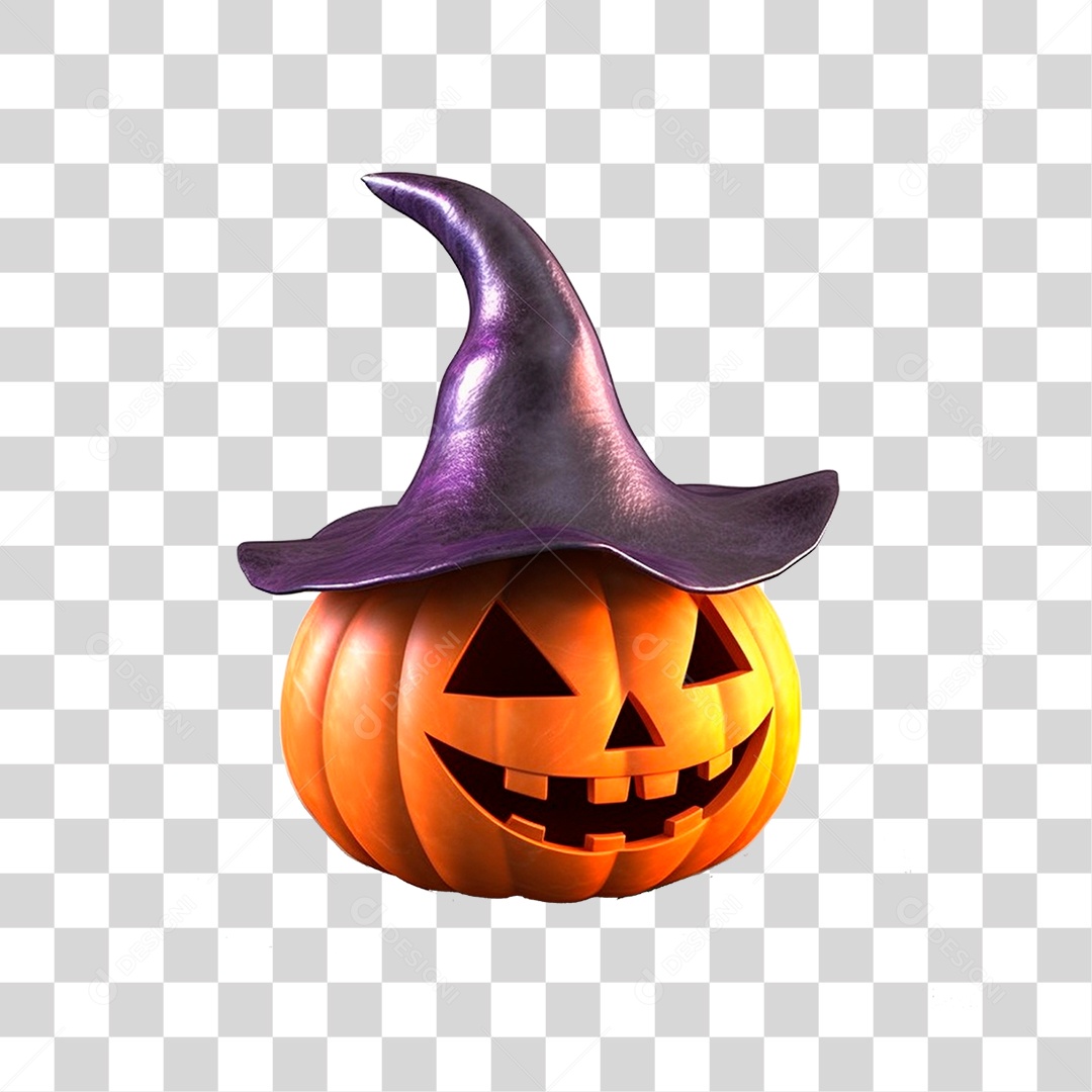 Abobora com Chapéu de Halloween PNG Transparente