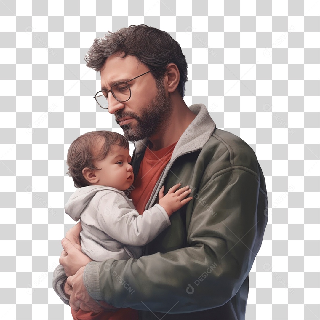 Imagem 3D Pai com Filha IA PNG Transparente