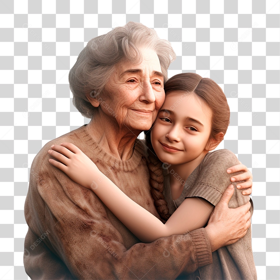 Imagem 3D Avo com Neta IA PNG Transparente