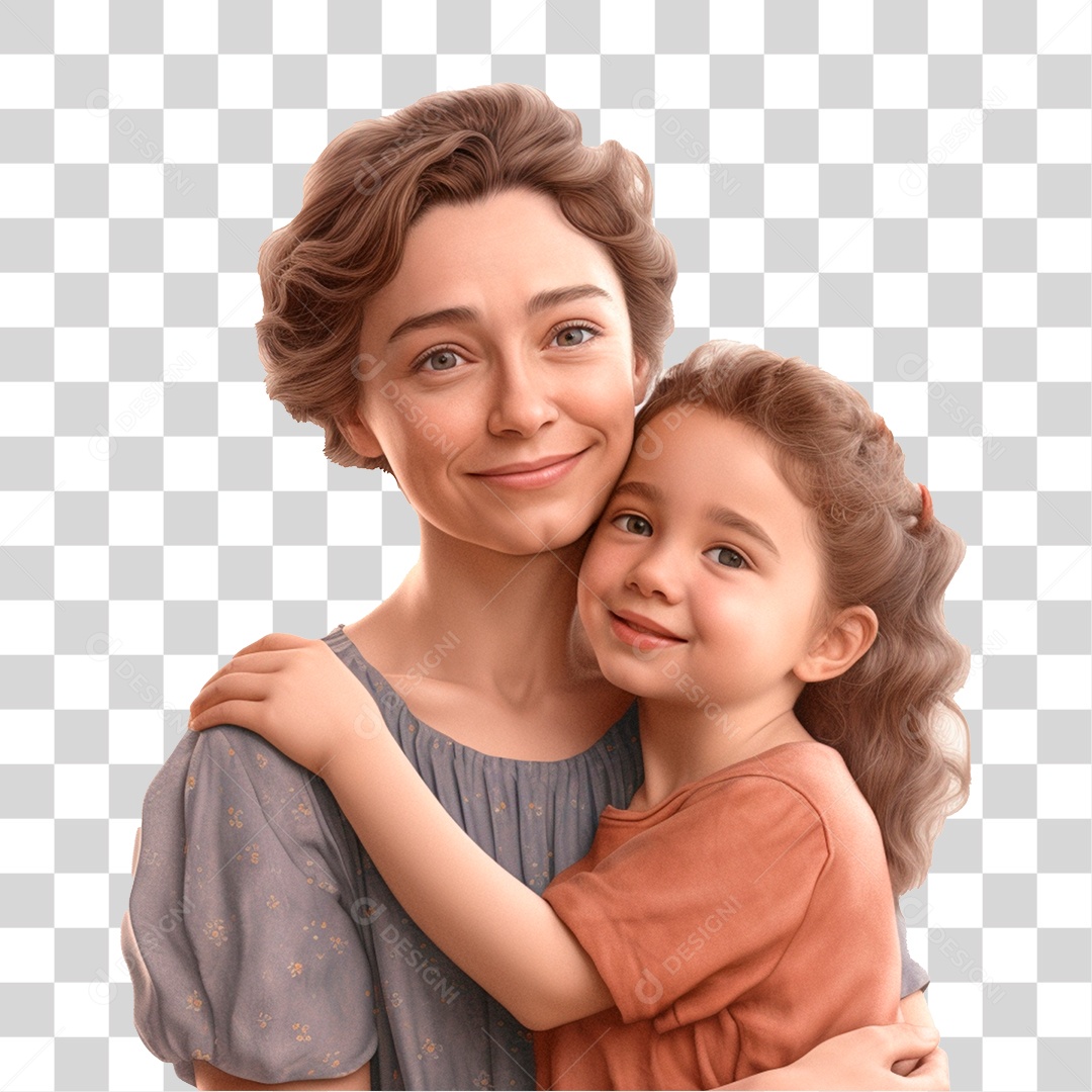 Imagem 3D Mãe com Filha IA PNG Transparente