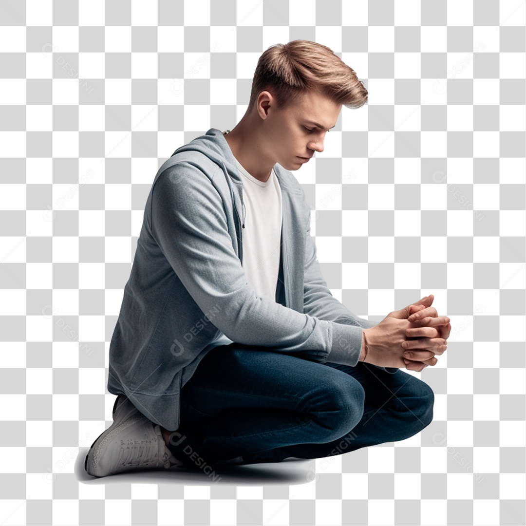 Jovem Orando Ajoelhado PNG Transparente