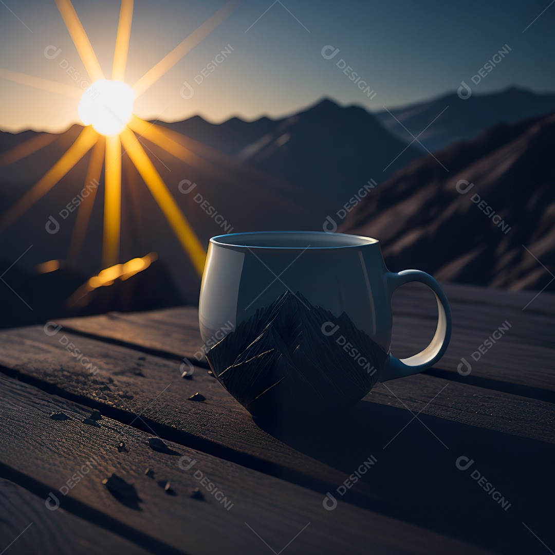 Xícara de café na montanha da mesa