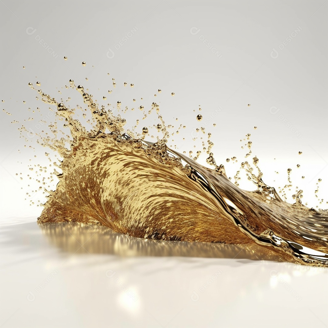 Brilhos dourados fluindo em onda sobre fundo branco