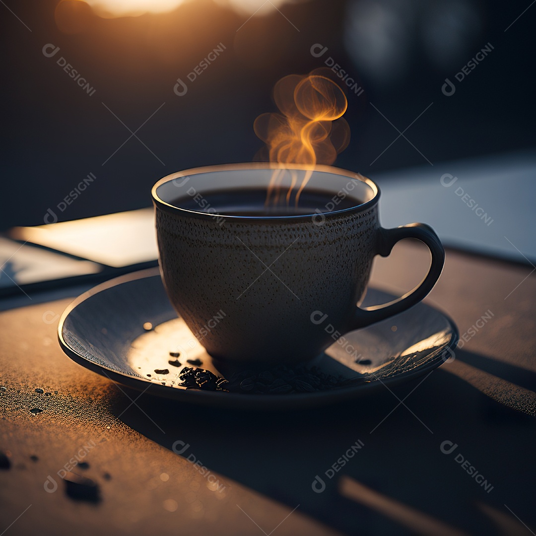 Xícara de café na montanha da mesa