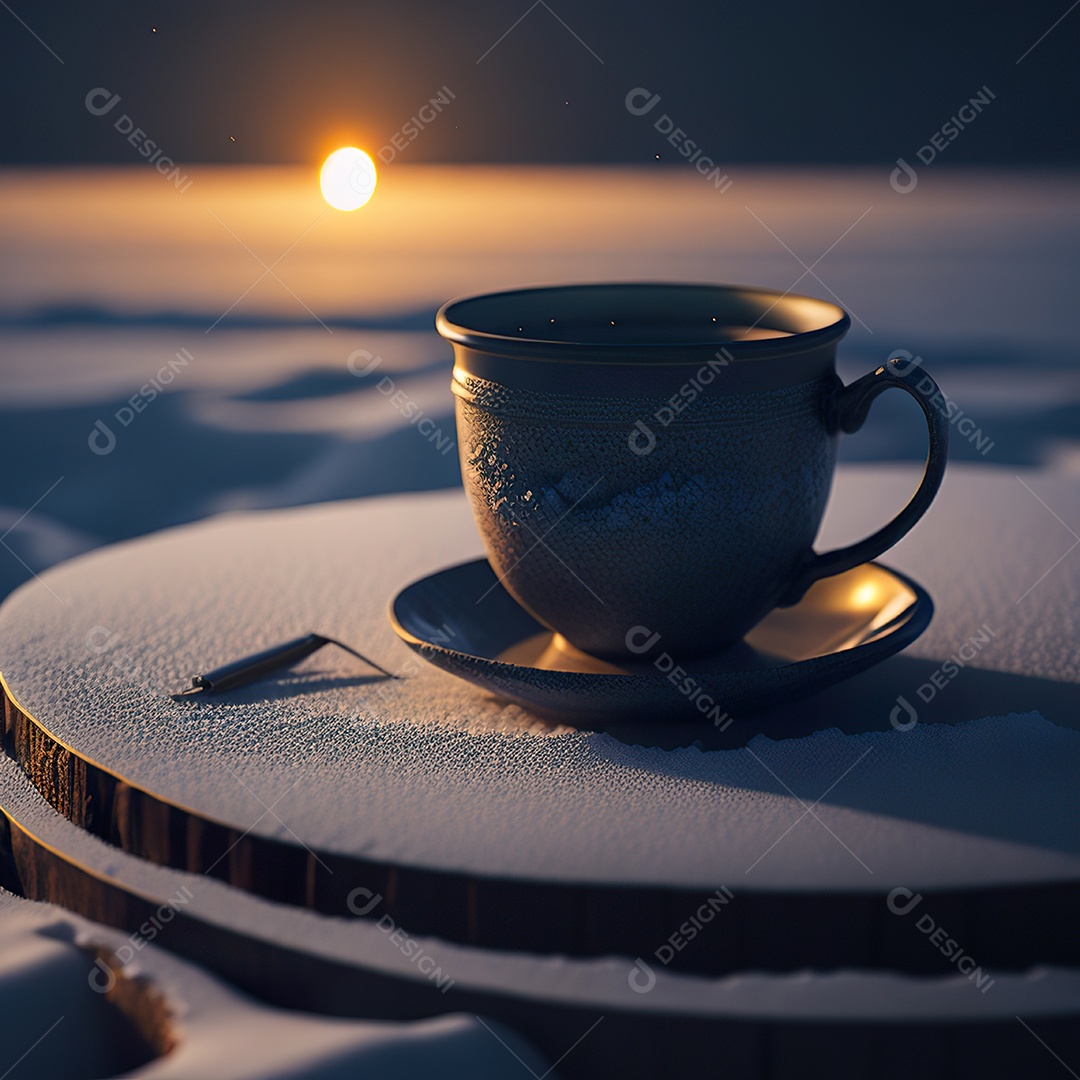 Xícara de café na montanha da mesa