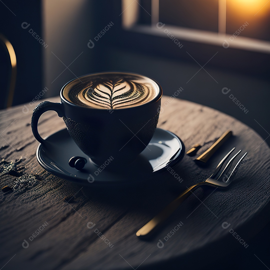 Xícara de café na montanha da mesa