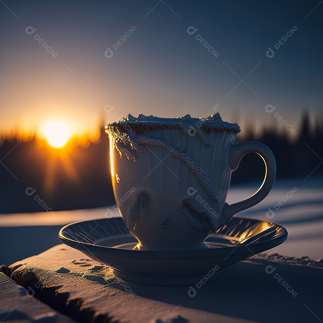 Xícara de café na montanha da mesa