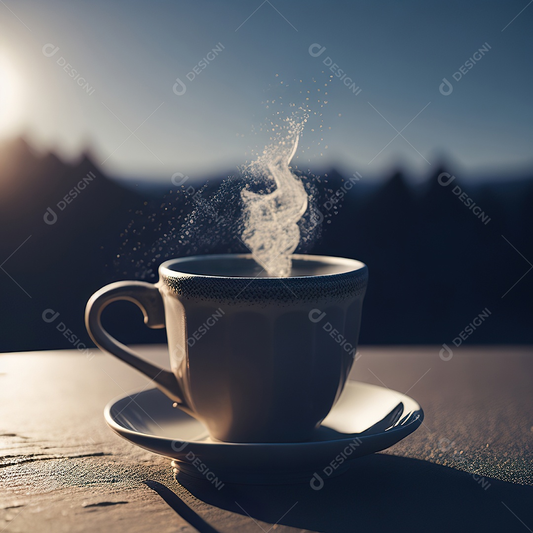 Xícara de café na montanha