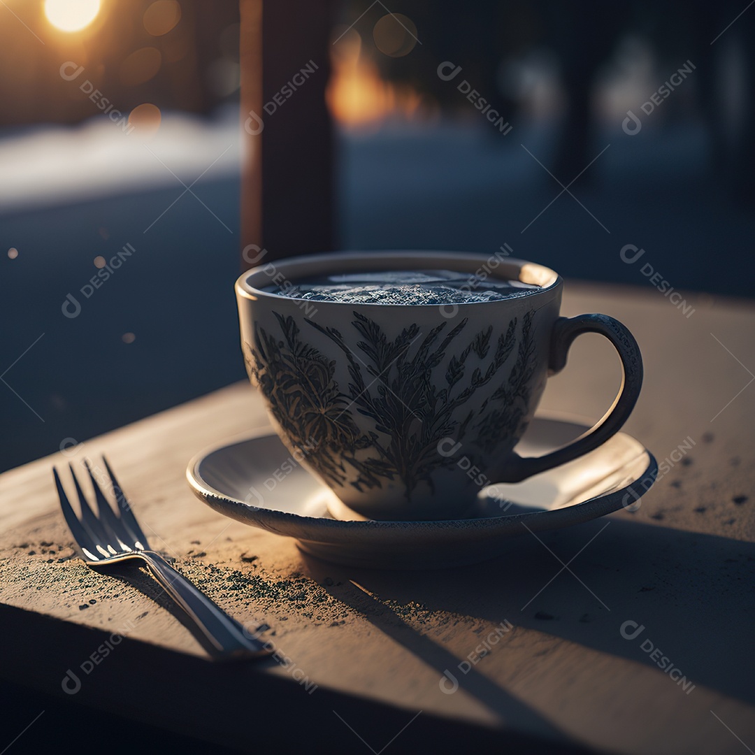 Xícara de café na montanha