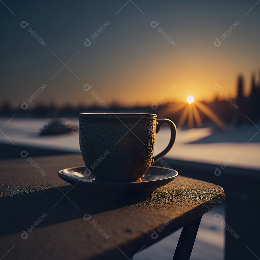 Xícara de café na montanha