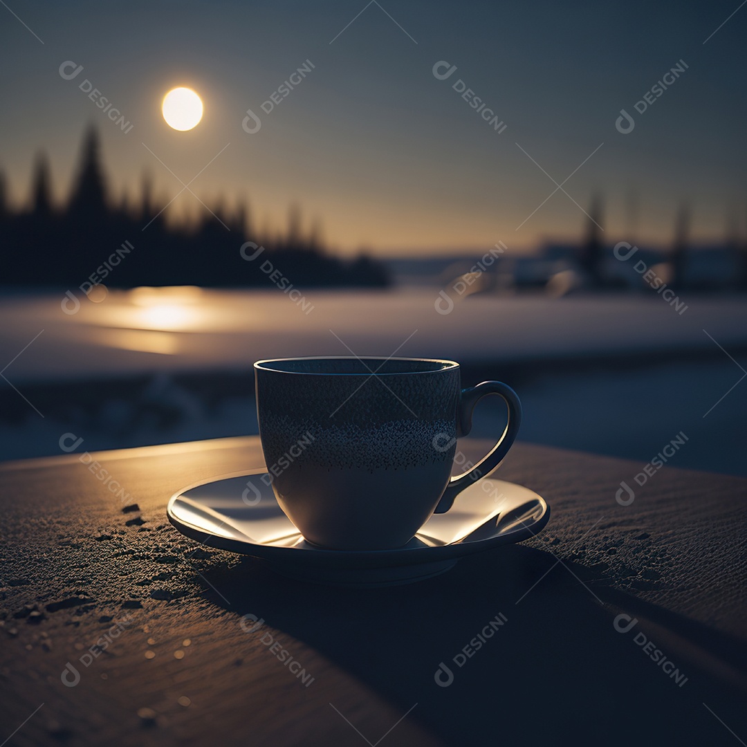 Xícara de café na montanha