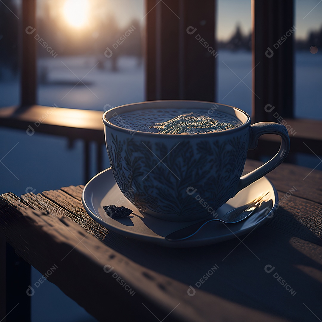 Xícara de café na montanha