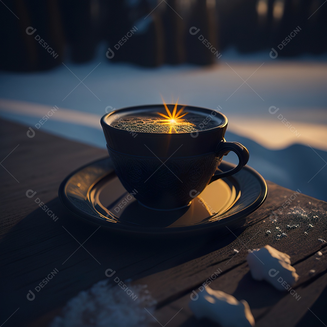 Xícara de café na montanha