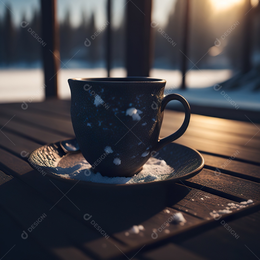 Xícara de café na montanha