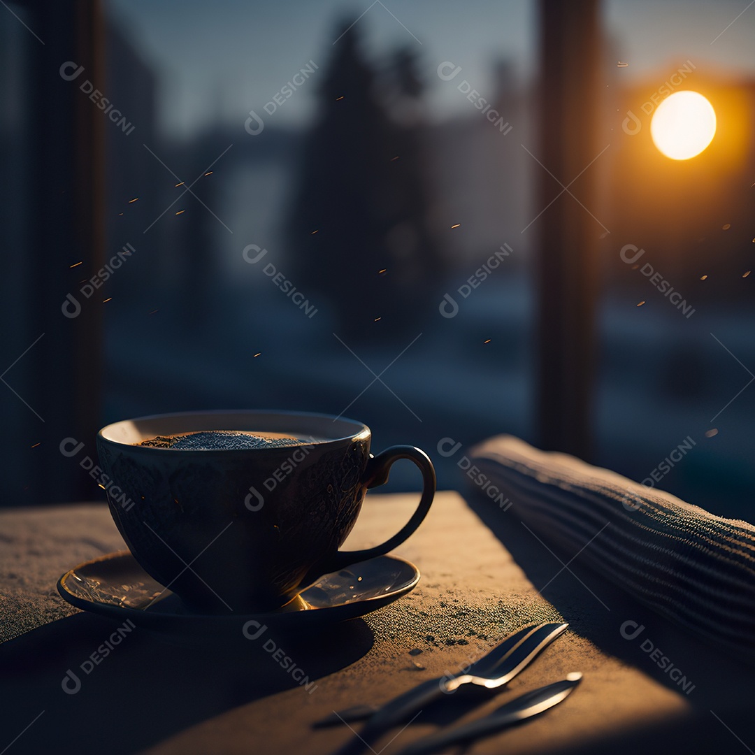 Xícara de café na montanha