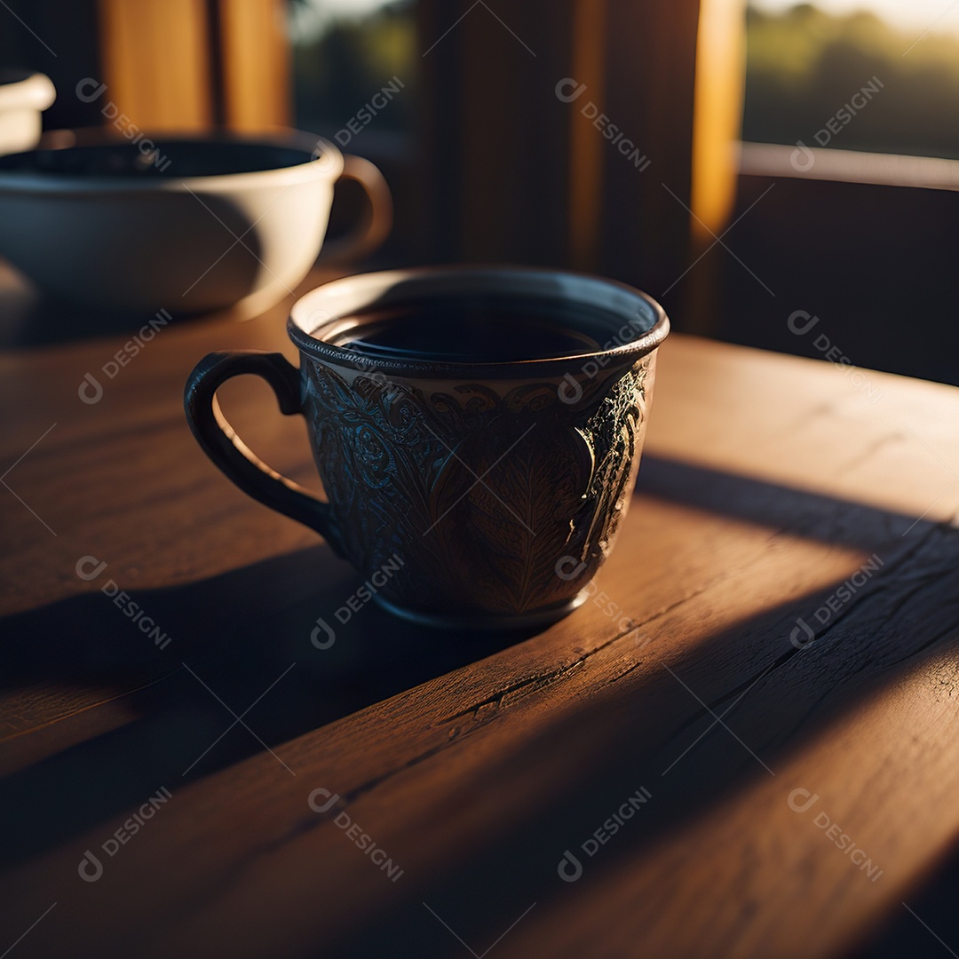 Xícara de café na montanha