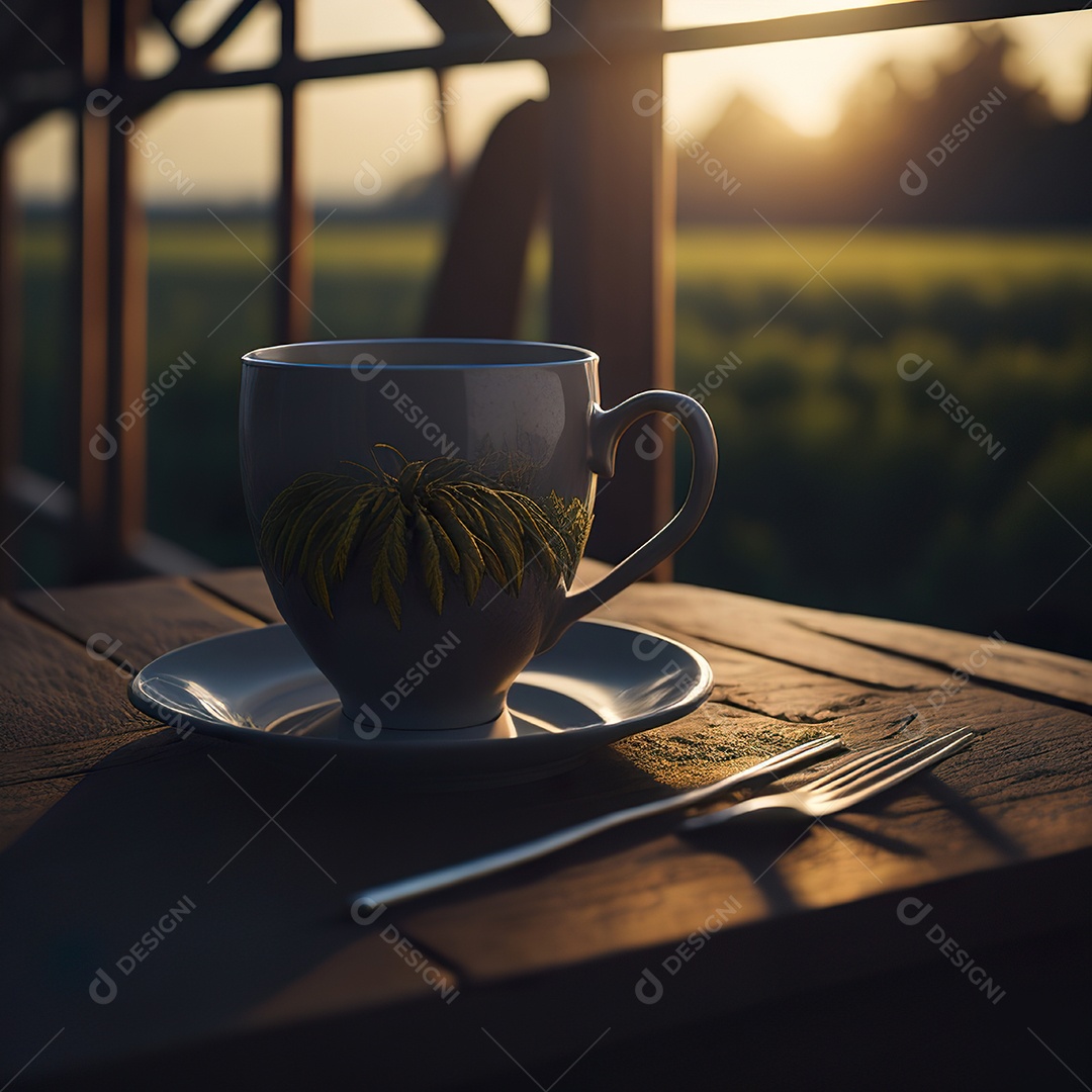 Xícara de café na montanha