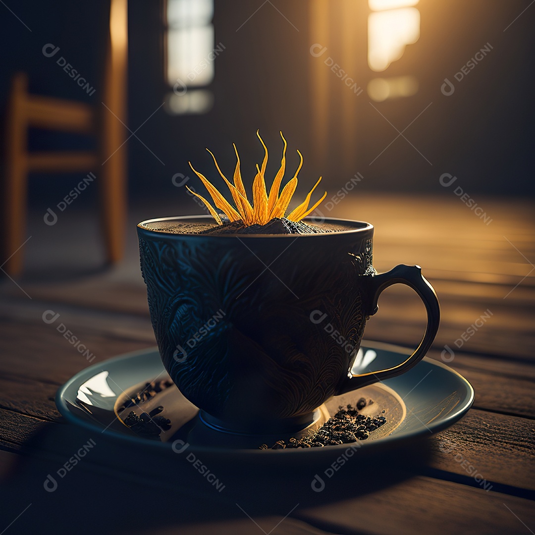 Xícara de café na montanha