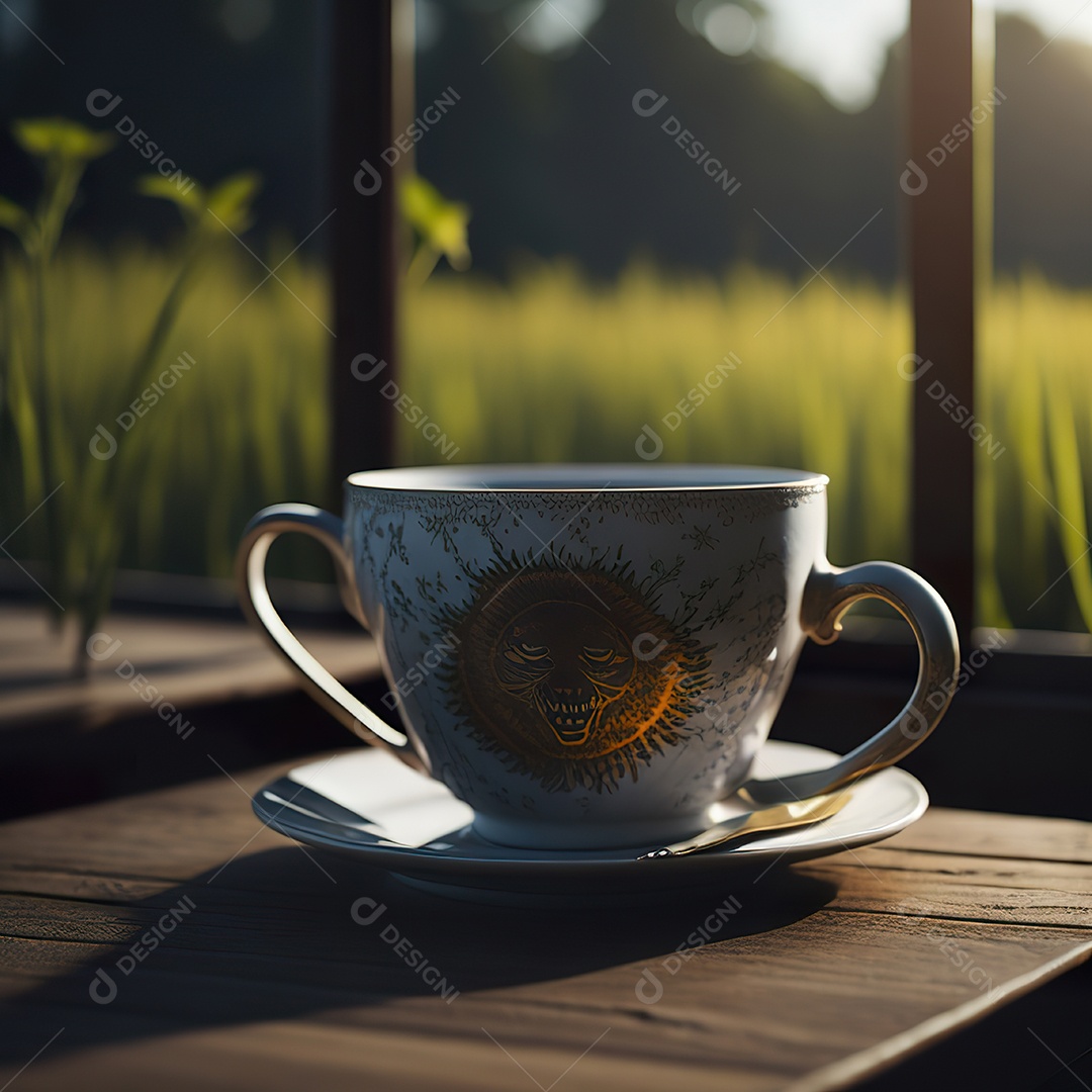Xícara de café na montanha