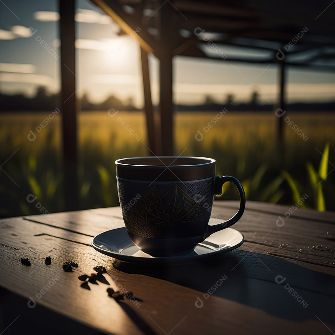Xícara de café na montanha