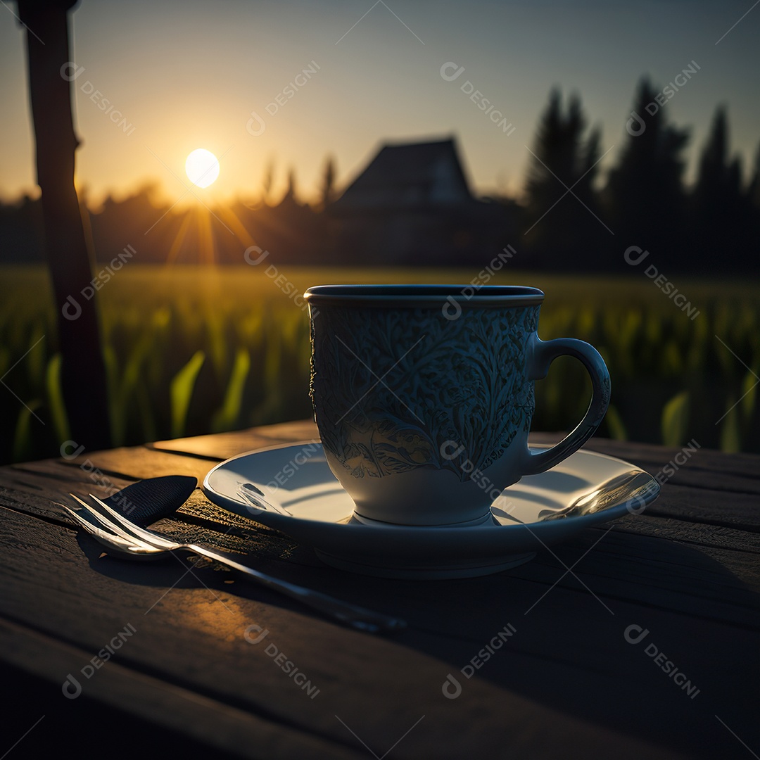 Xícara de café na montanha