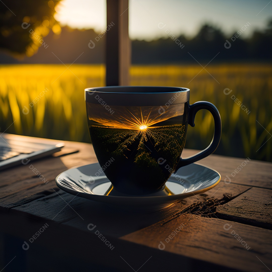 Xícara de café na montanha