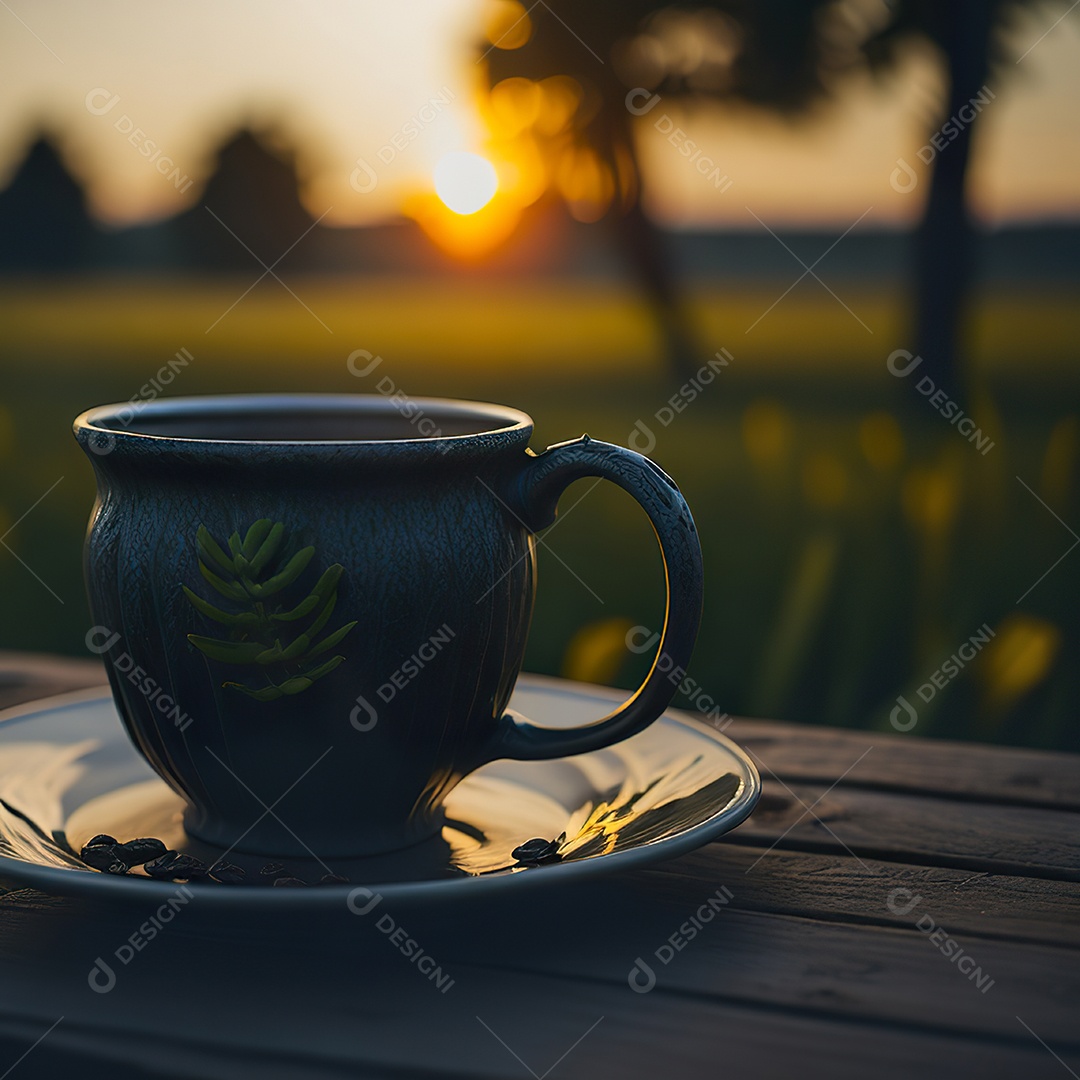 Xícara de café na montanha