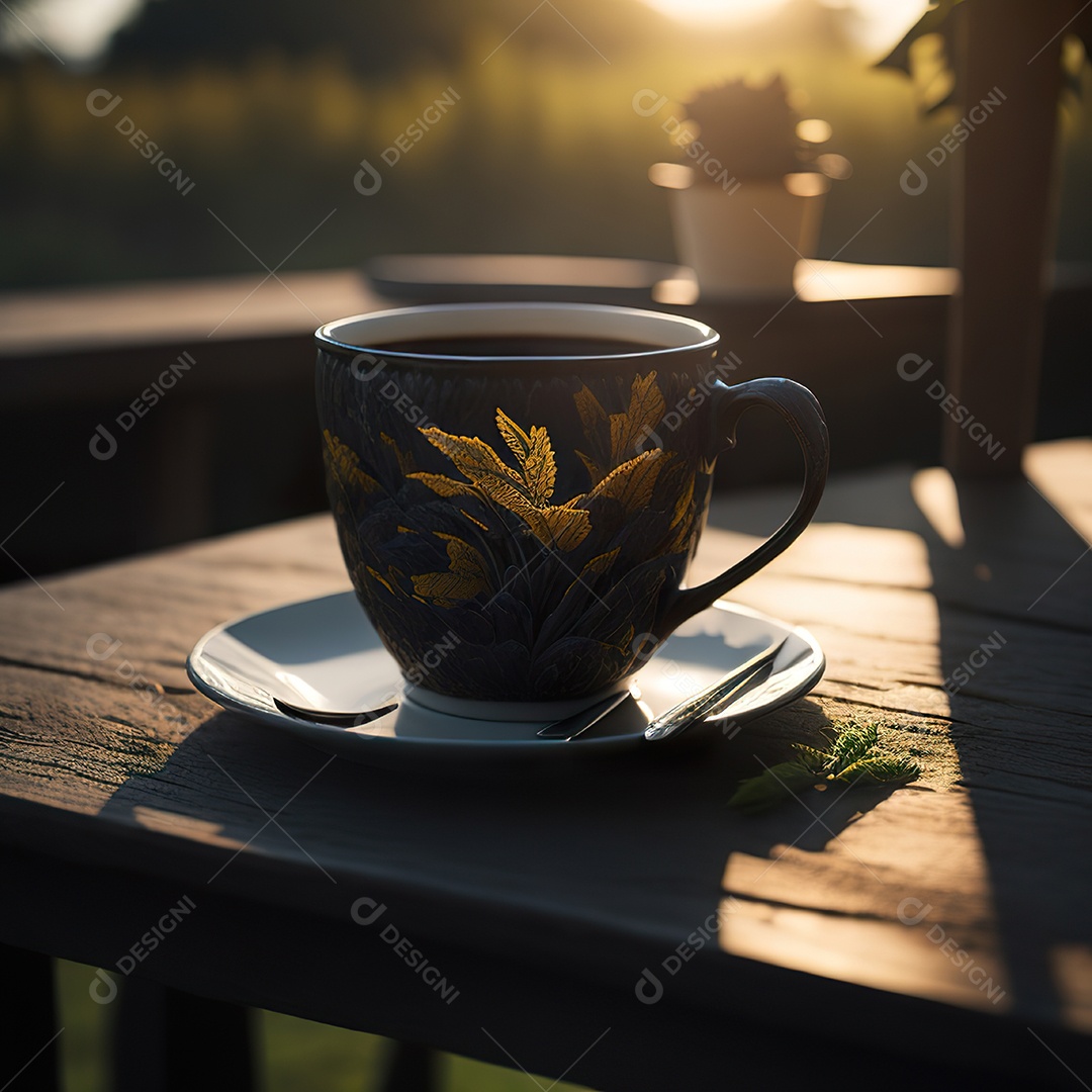Xícara de café na montanha