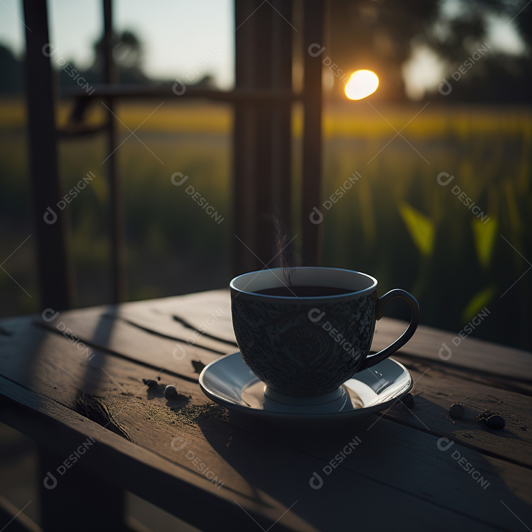Xícara de café na montanha