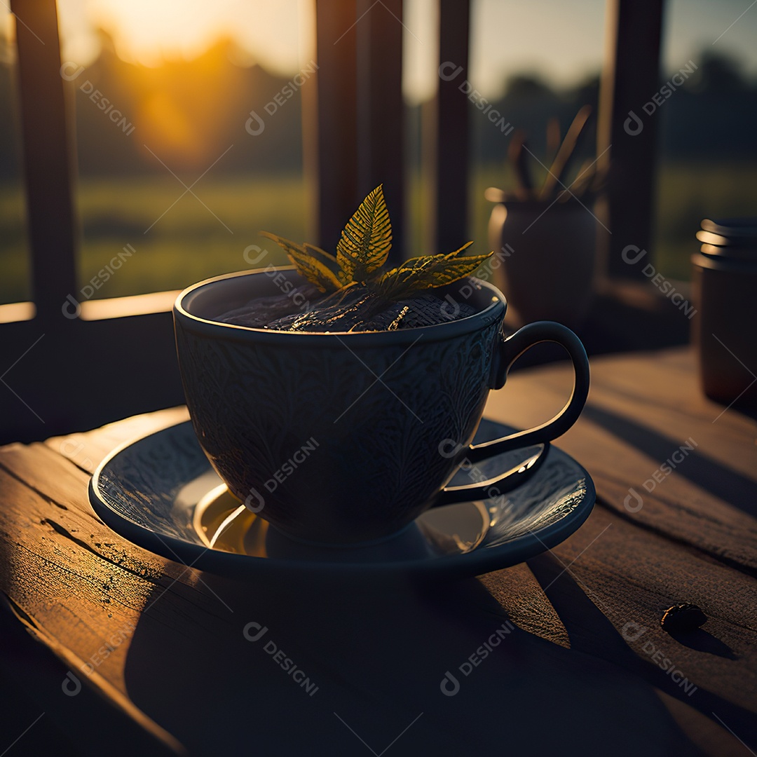 Xícara de café na montanha