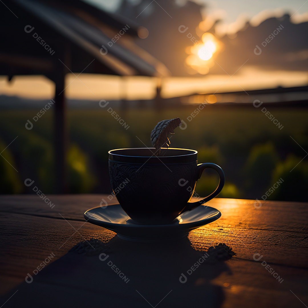 Xícara de café na montanha da mesa