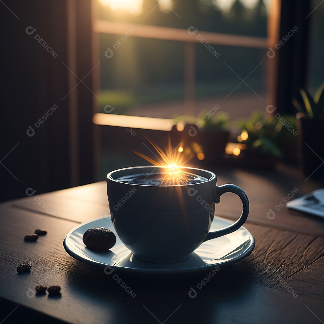 Xícara de café na montanha da mesa