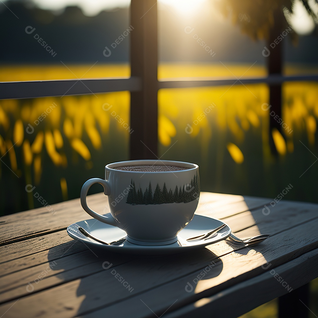 Xícara de café na montanha