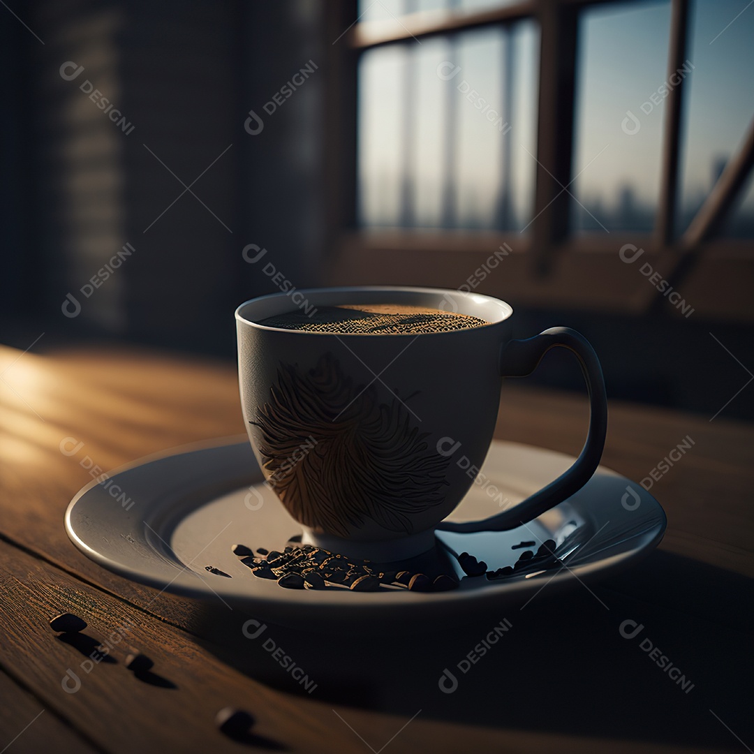 Xícara de café na montanha