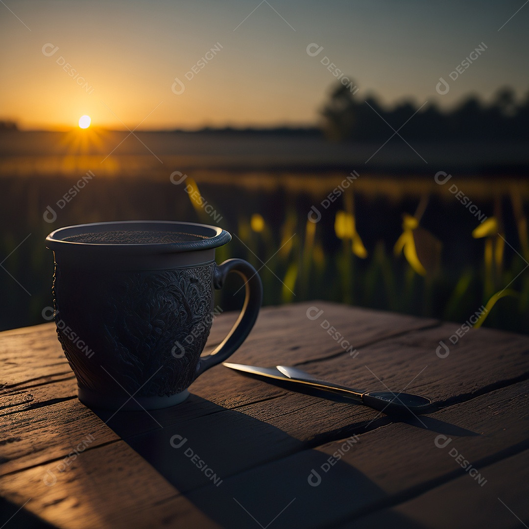 Xícara de café na montanha