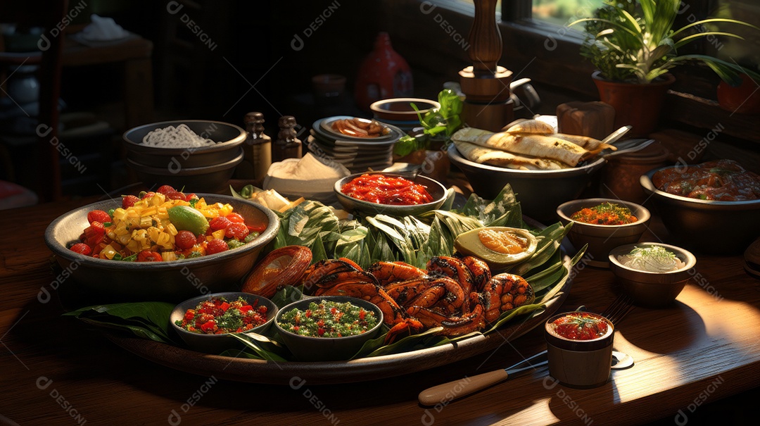 Prato de comida sobre uma mesa de madeira.
