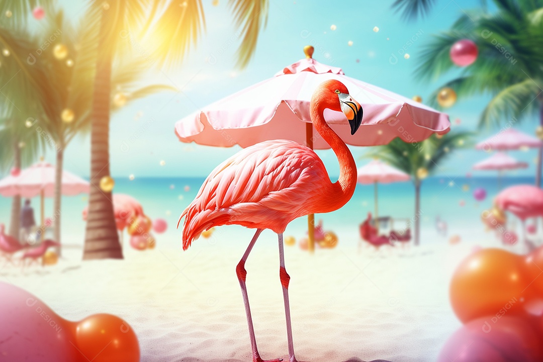 Flamingo vermelho em fundo de praia