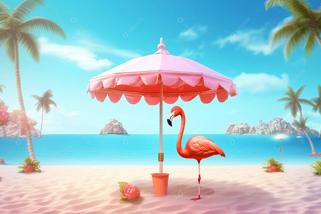 Flamingo vermelho em fundo de praia