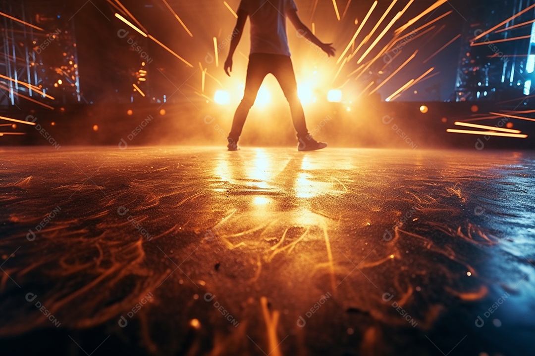 Homem dançando sobre fundo iluminado