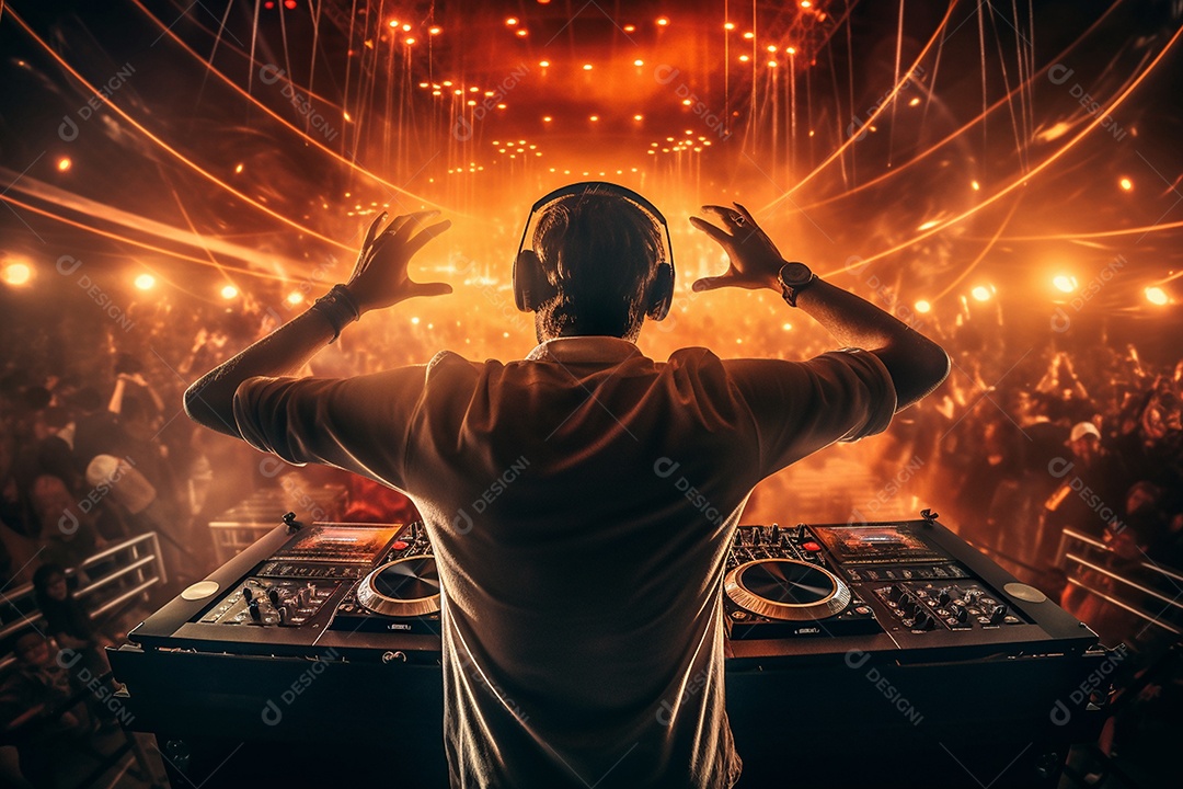 Homem DJ  tocando em festa animada