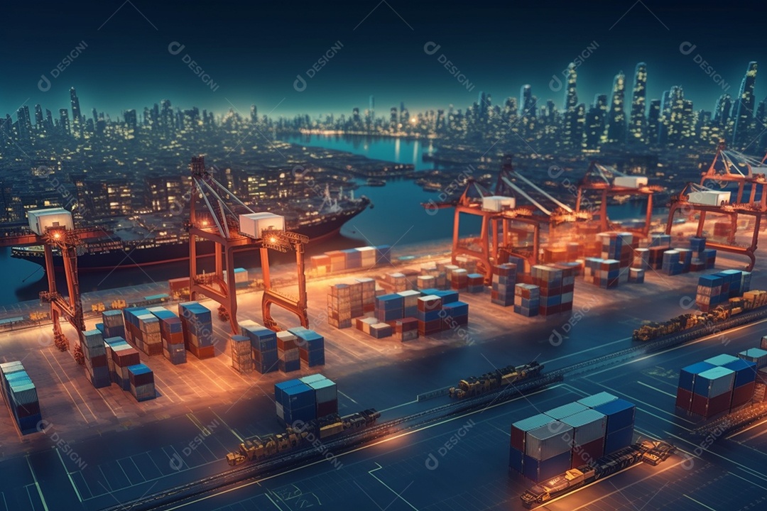 Rua movimentada com veículos e caminhões