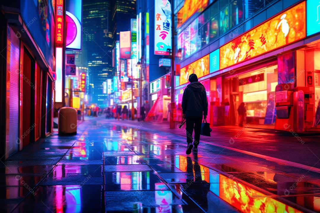 Pedestre andando sobre rua em Tóquio