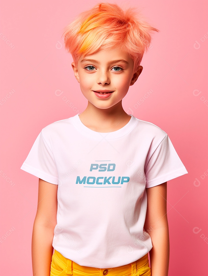 Editable PSD Children's White T-shirt Mockup