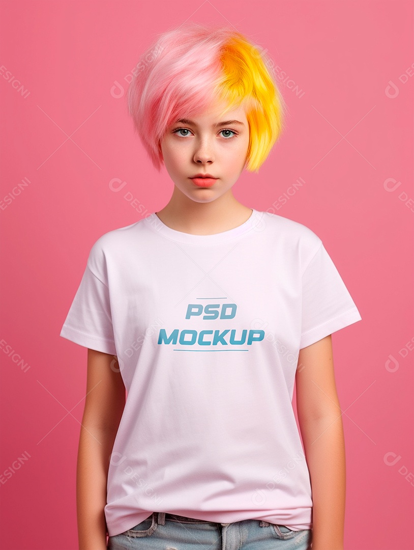 Mockup Camiseta Branca Infantil PSD Editável