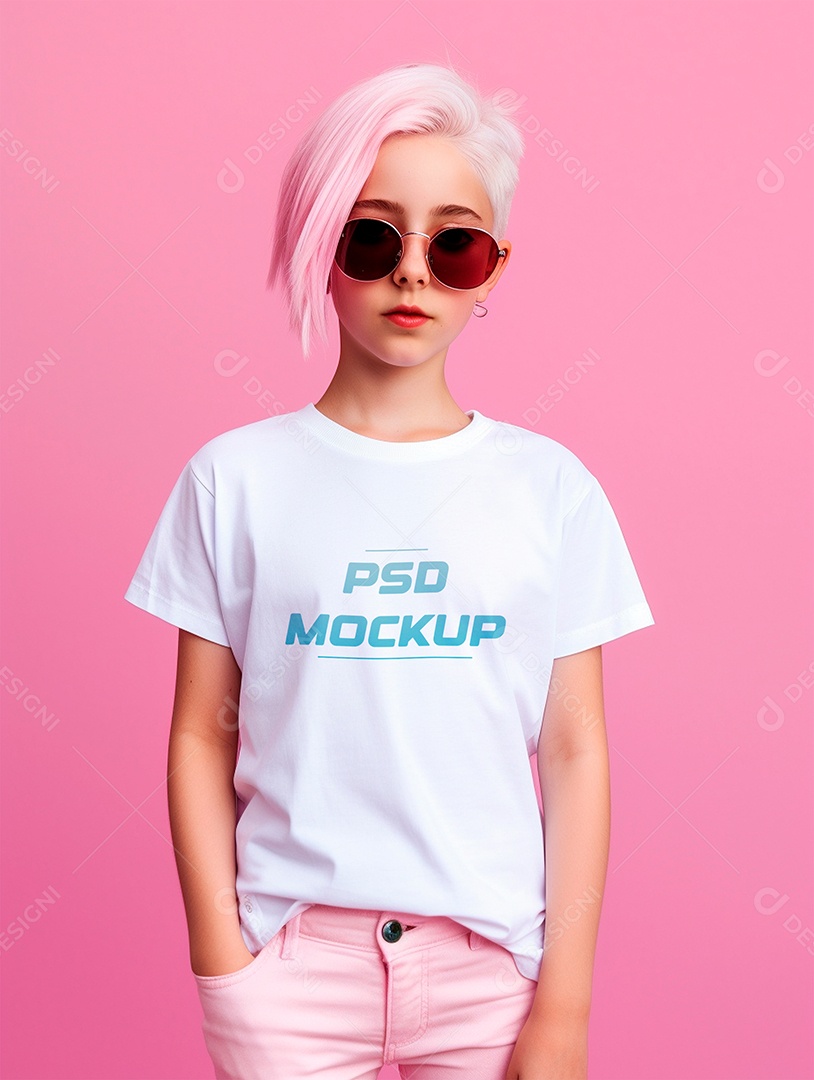 Mockup Camiseta Branca Infantil PSD Editável