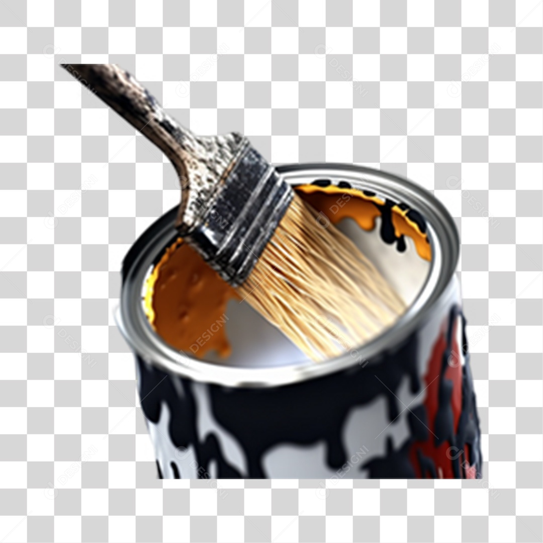 Lata de Tinta com Pincel para Pintura PNG Transparente