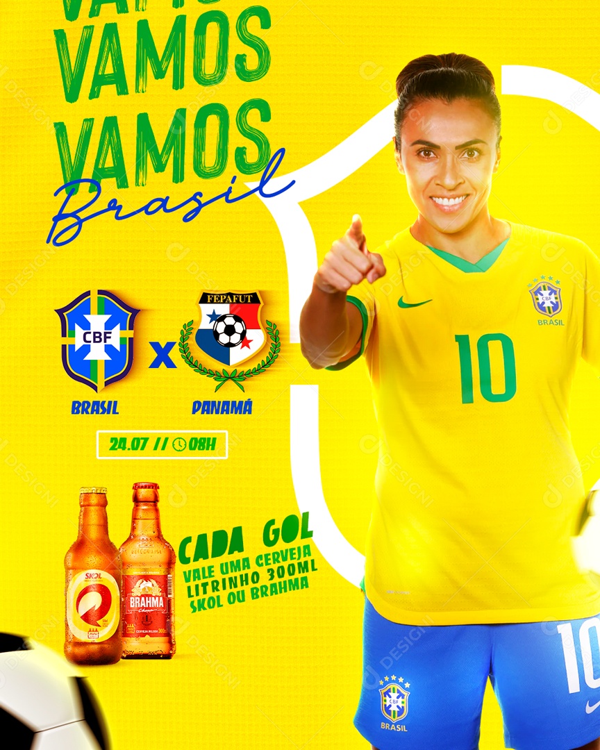 Social Media Vamos Brasil Cada Gol Uma Cerveja Futebol PSD Editável