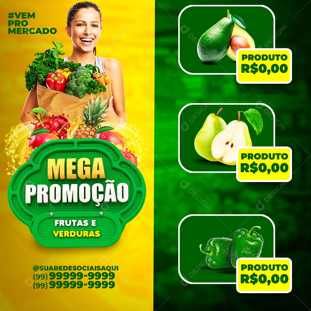 Mega Promoção Frutas e Verduras Social Media PSD Editável